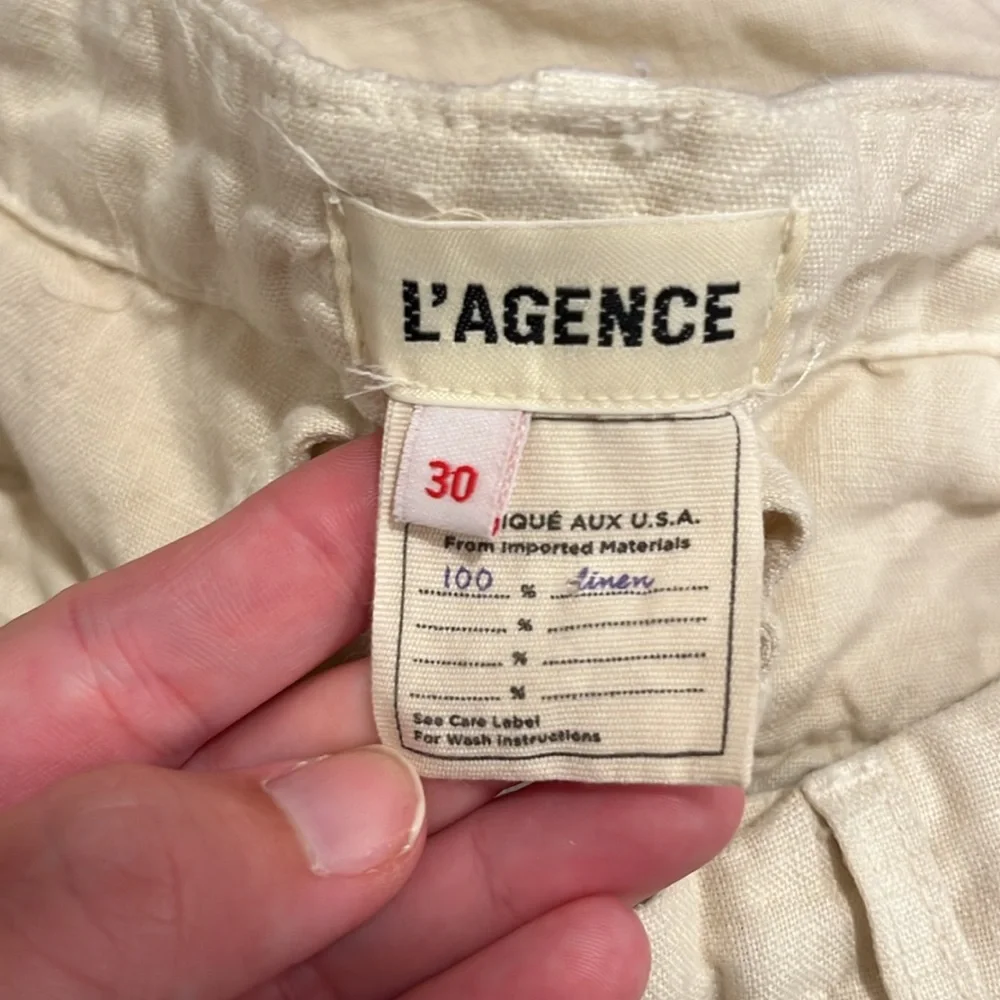 L’AGENCE Henderson High Rise Crop Wide Leg 100% Linen Pants in Oat Color Size 30 - Picture 7 of 11
